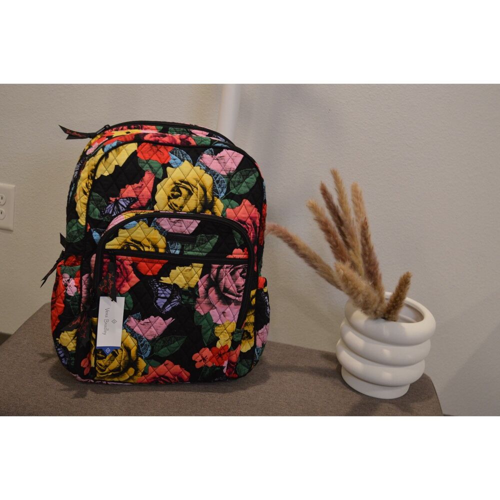 Vera Bradley NWT Women’s Floral Quilted Cotton Backpack Black Multi - Picture 8 of 9